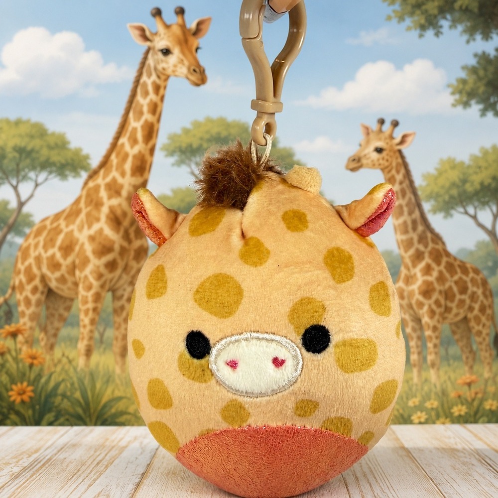 Squishmallows Zuni Giraffe Plush Clip On 3.5" Yellow Pink Glitter Safari Kids